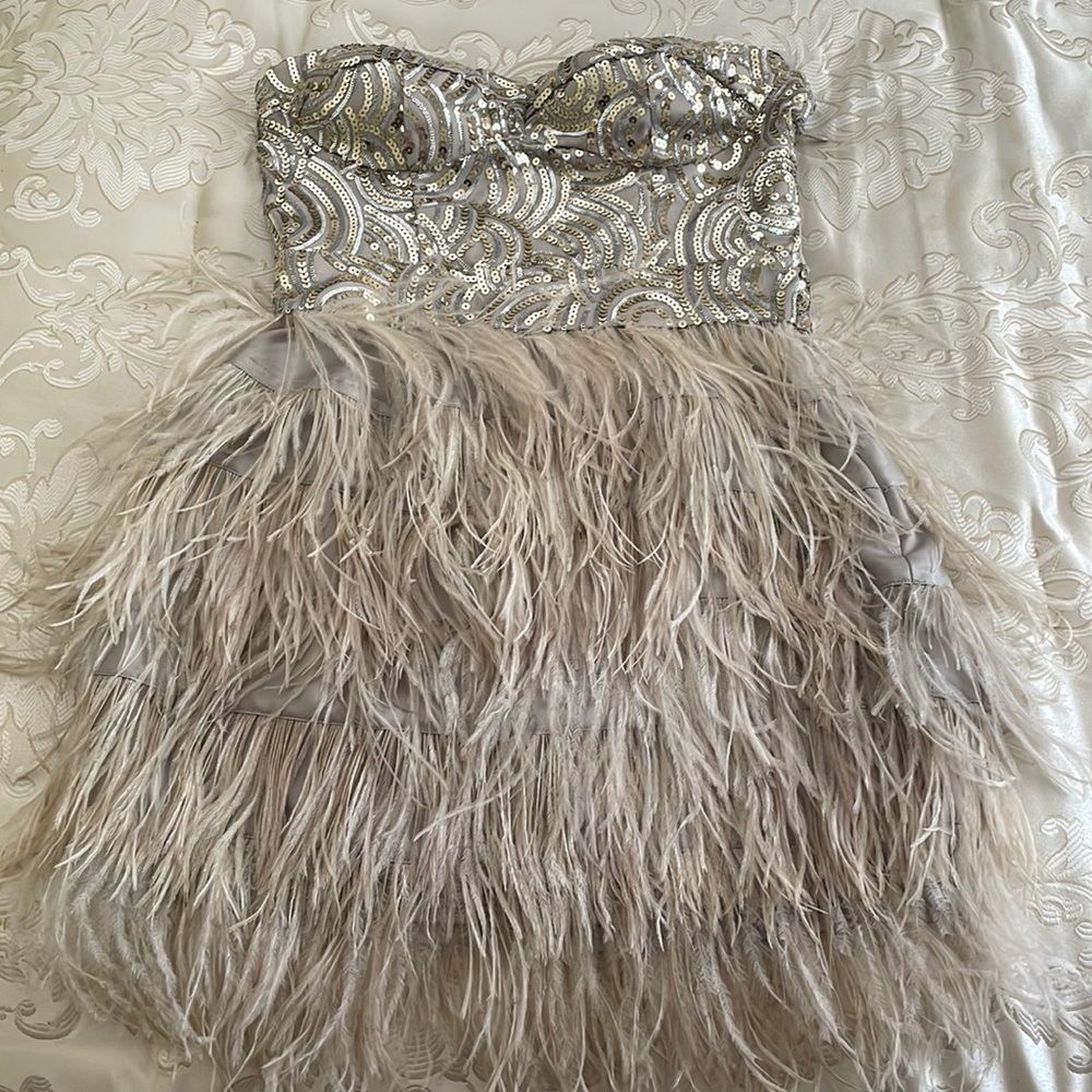 Bebe Sequin/Feather Dress